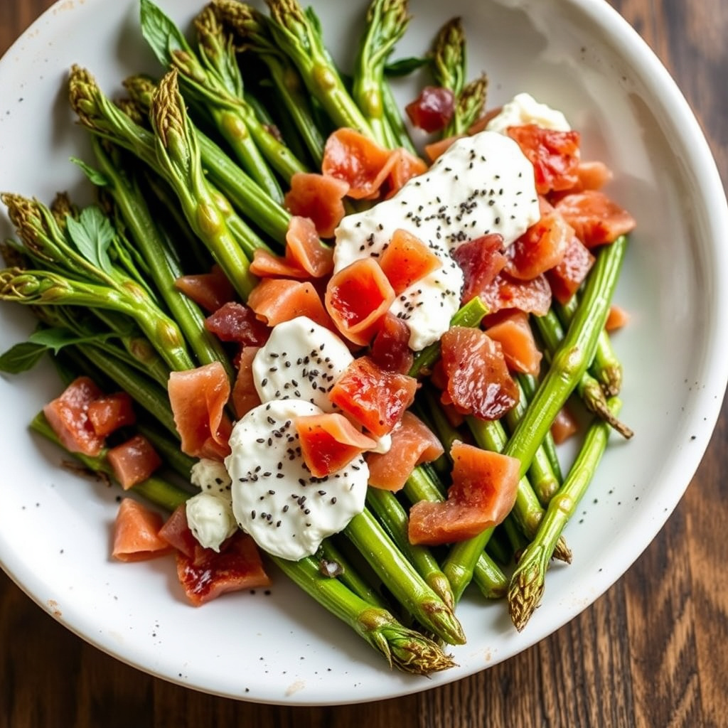 Marinerte grønne bønner med prosciutto og geitost