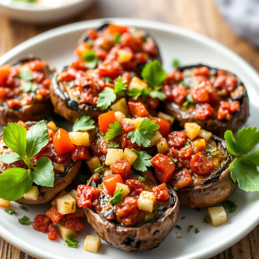 Marinerte portobellosopp med paprika-vinaigrette