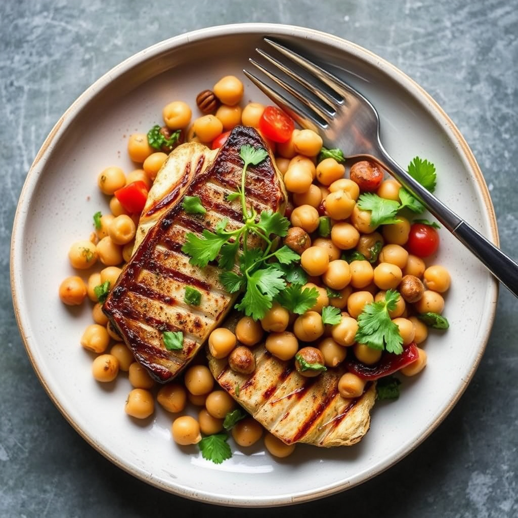 Marinerte steinbiter med marokkansk kikertersalat