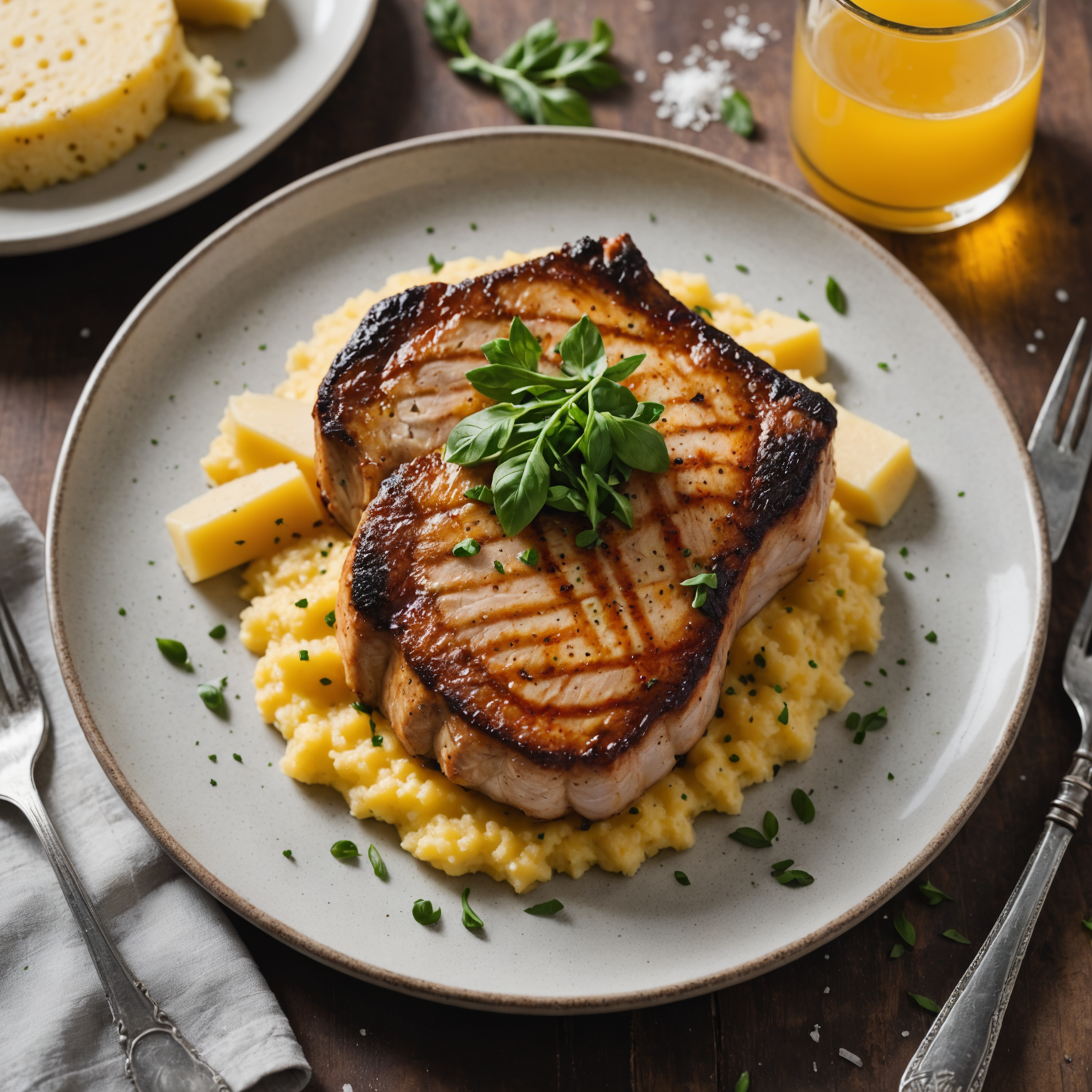 Marinerte svinekoteletter med myk polenta og parmesan