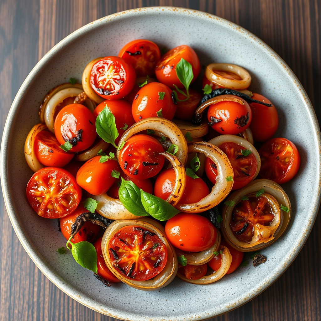 Marinerte tomater og grillede løk