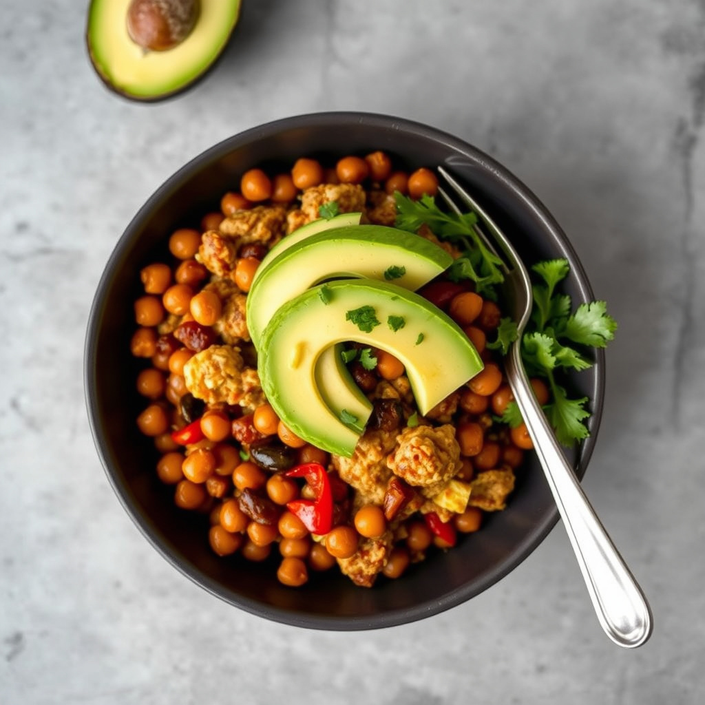 Marokkansk eggerøre med kalkunmerguez og kikerter