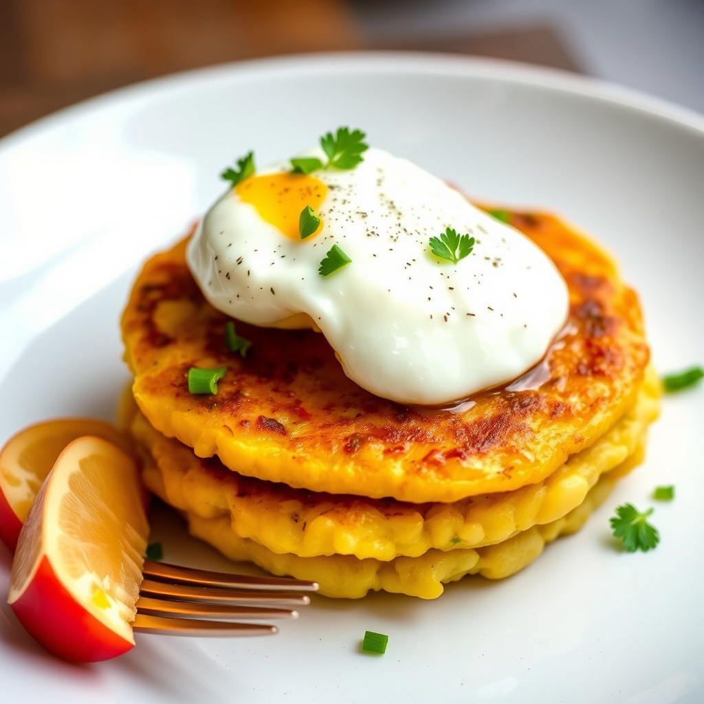 Masa-kornkaker med posjerte egg