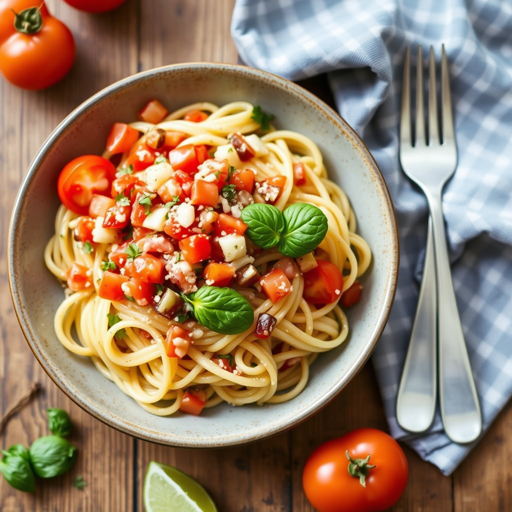Mediterransk sommerpasta med salsa cruda
