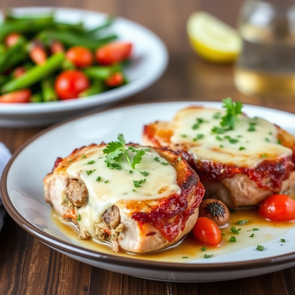 Middelhavsfylte svinekoteletter med spinat og feta