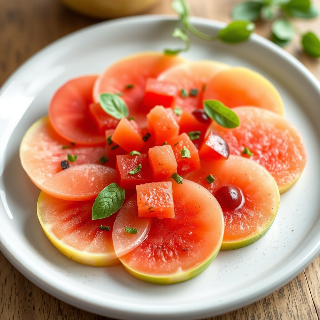 Frisk meloncarpaccio med lime og estragon