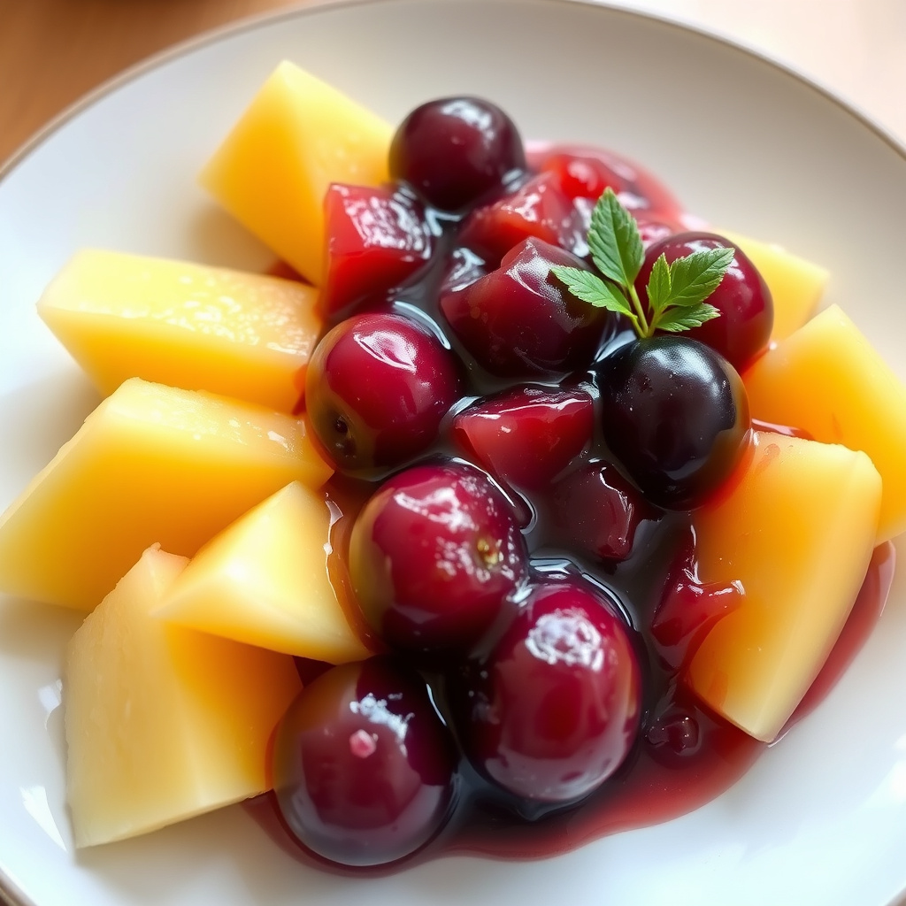 Frisk fruktkompott med melon, nektarin og plomme