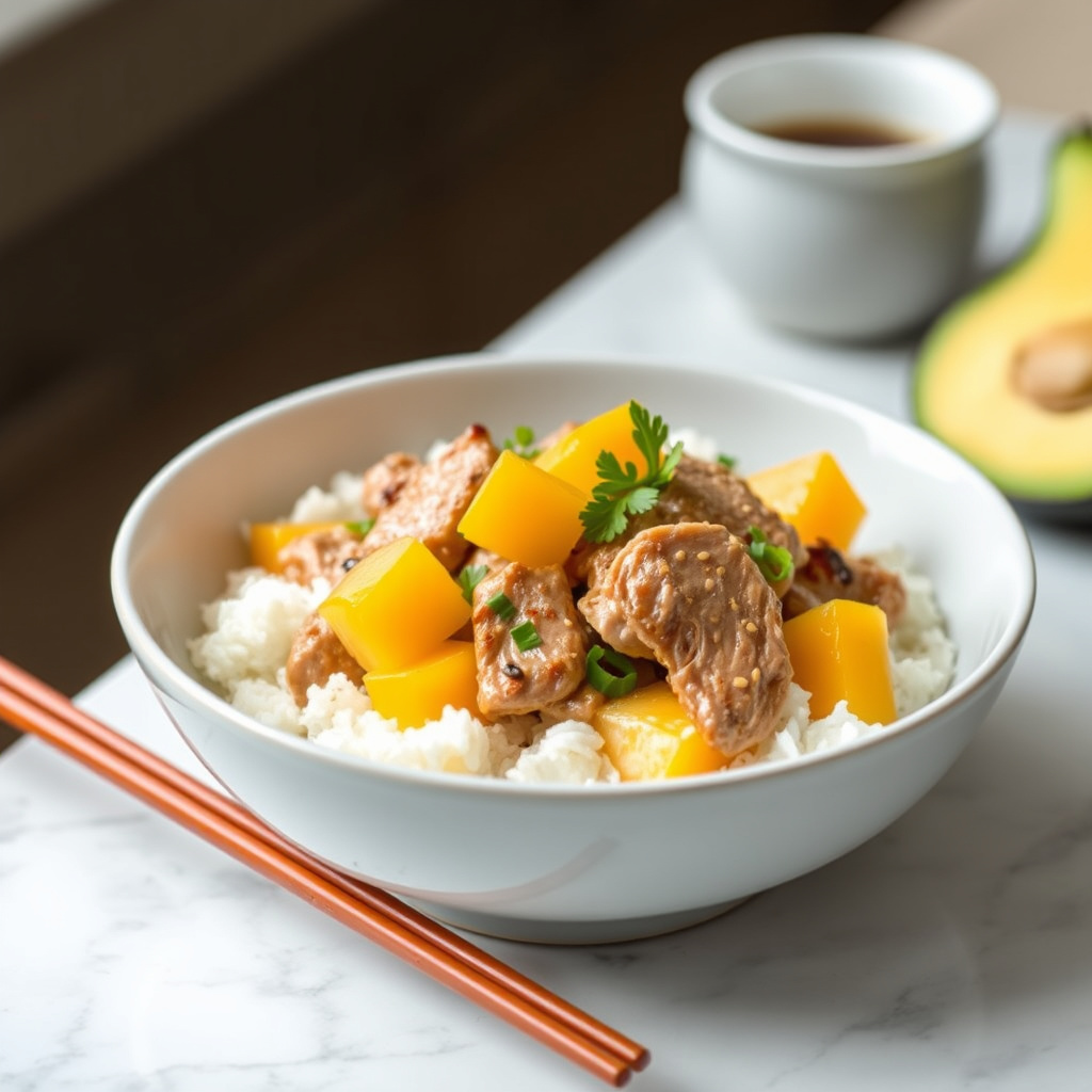 Svinekjøtt med melon og mango