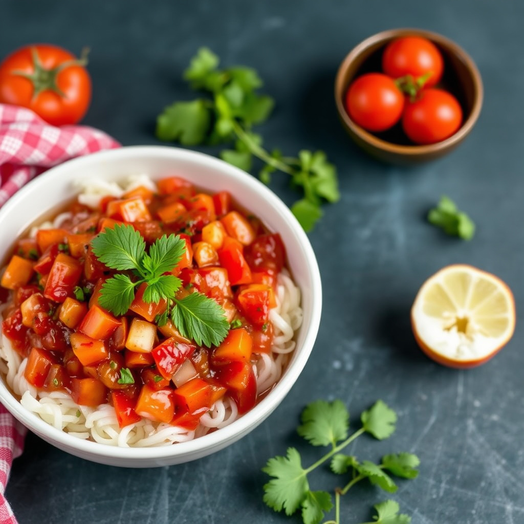 Mild rød chili-salsa med søt hvitløk og ovnsbakte tomater