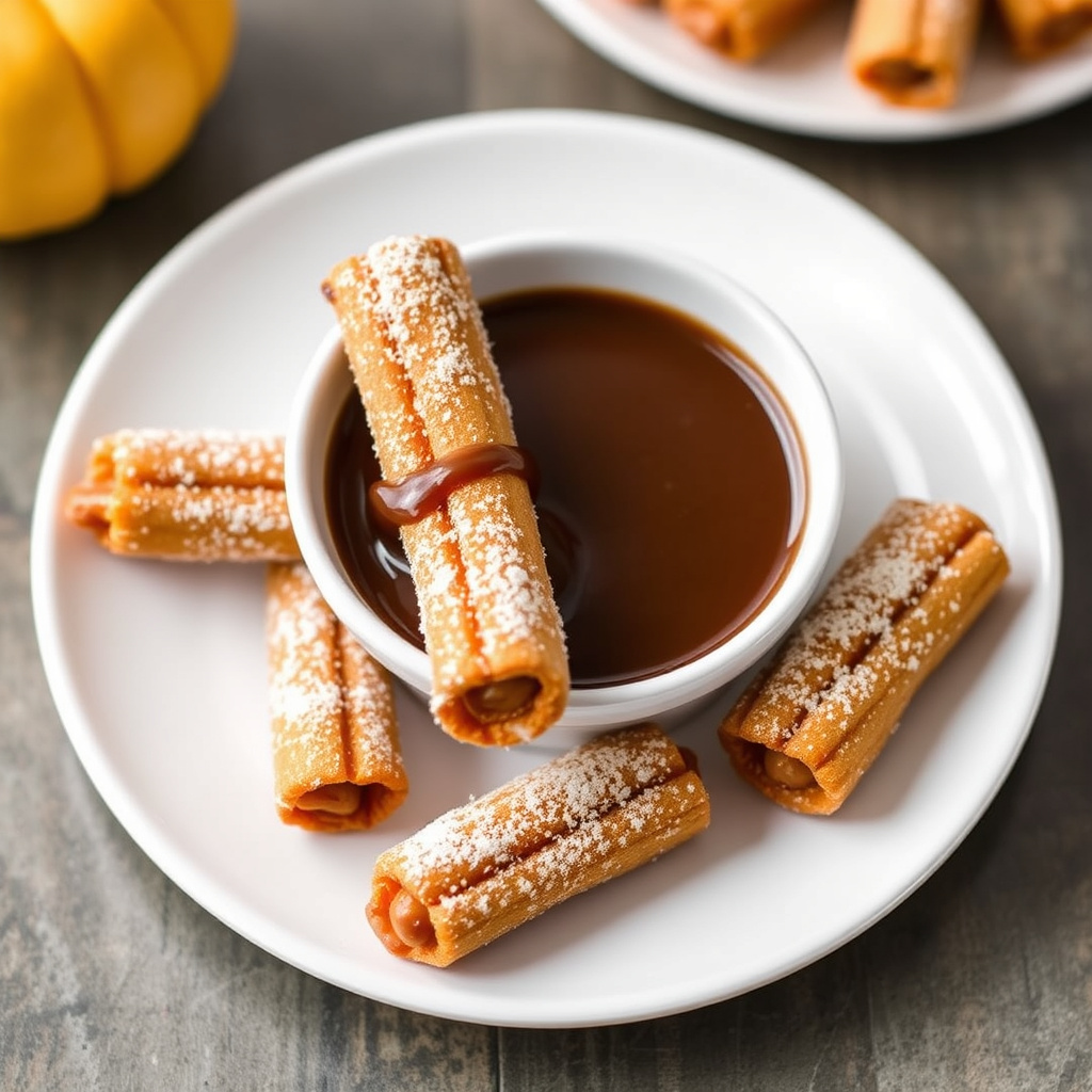 Mini gresskar churros med sjokolade- og kaffedippsaus
