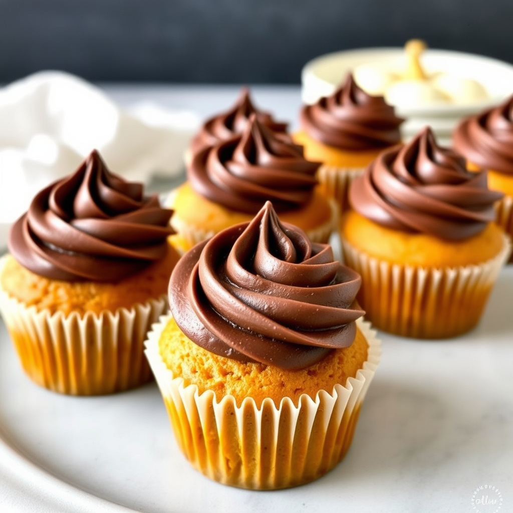Mini gresskarcupcakes med sjokoladefrosting