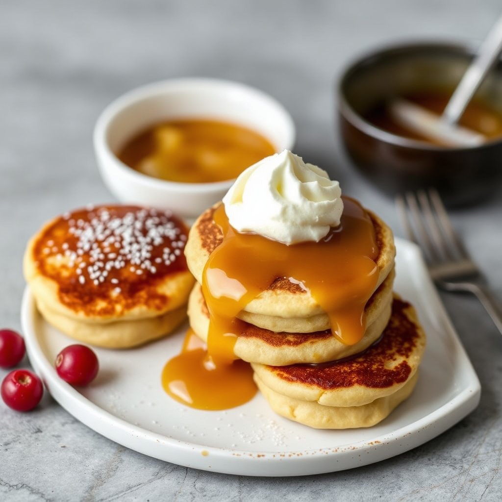 Mini tyske pannekaker med eple-Calvados-karamellsaus