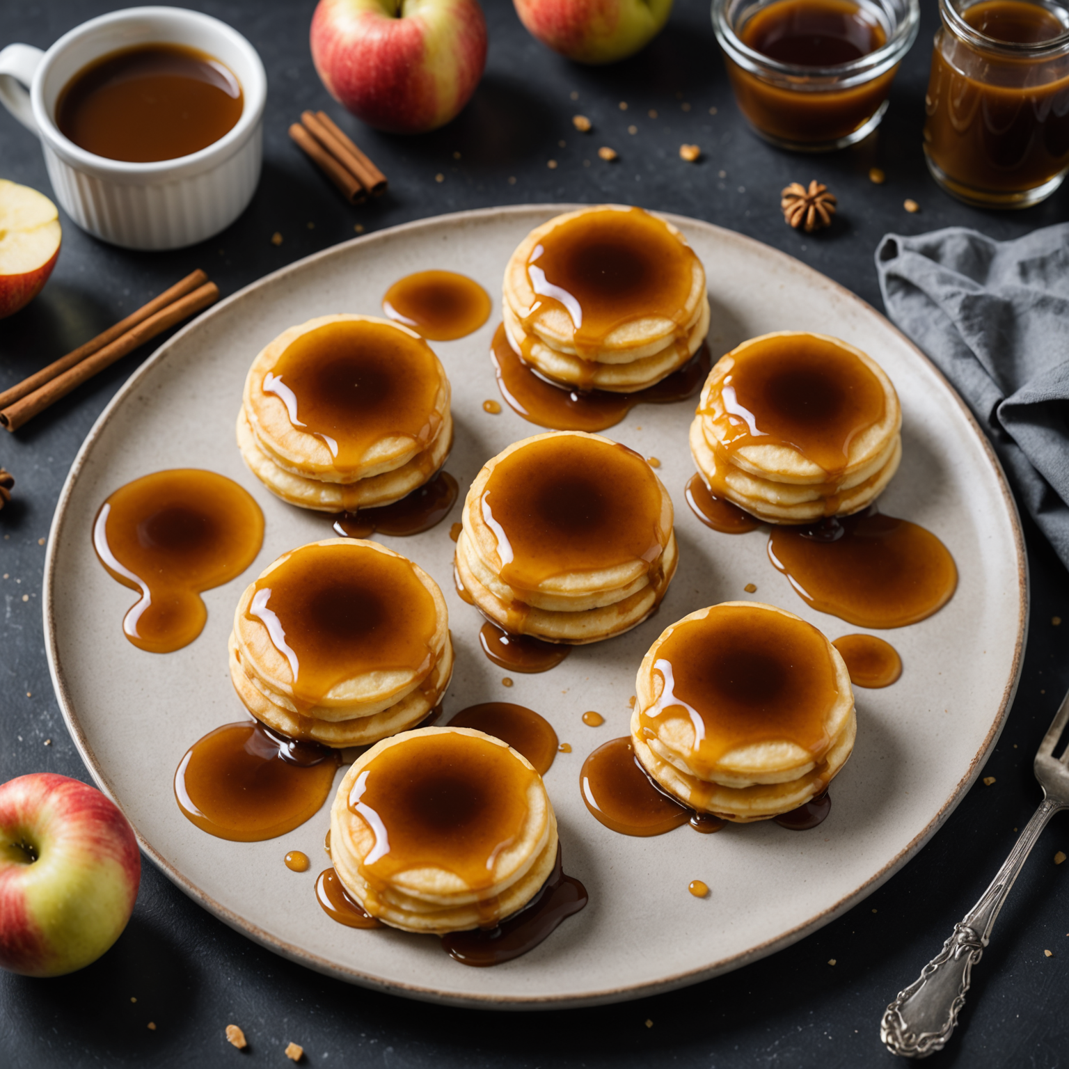 Mini tyske pannekaker med eple- og Calvados-karamellsaus