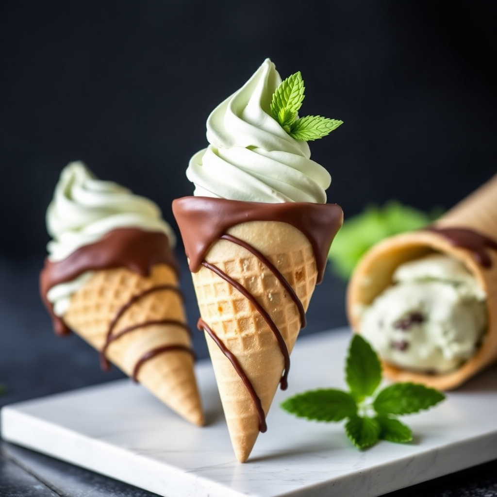 Mint sjokolade-dyppede iskremkjegler