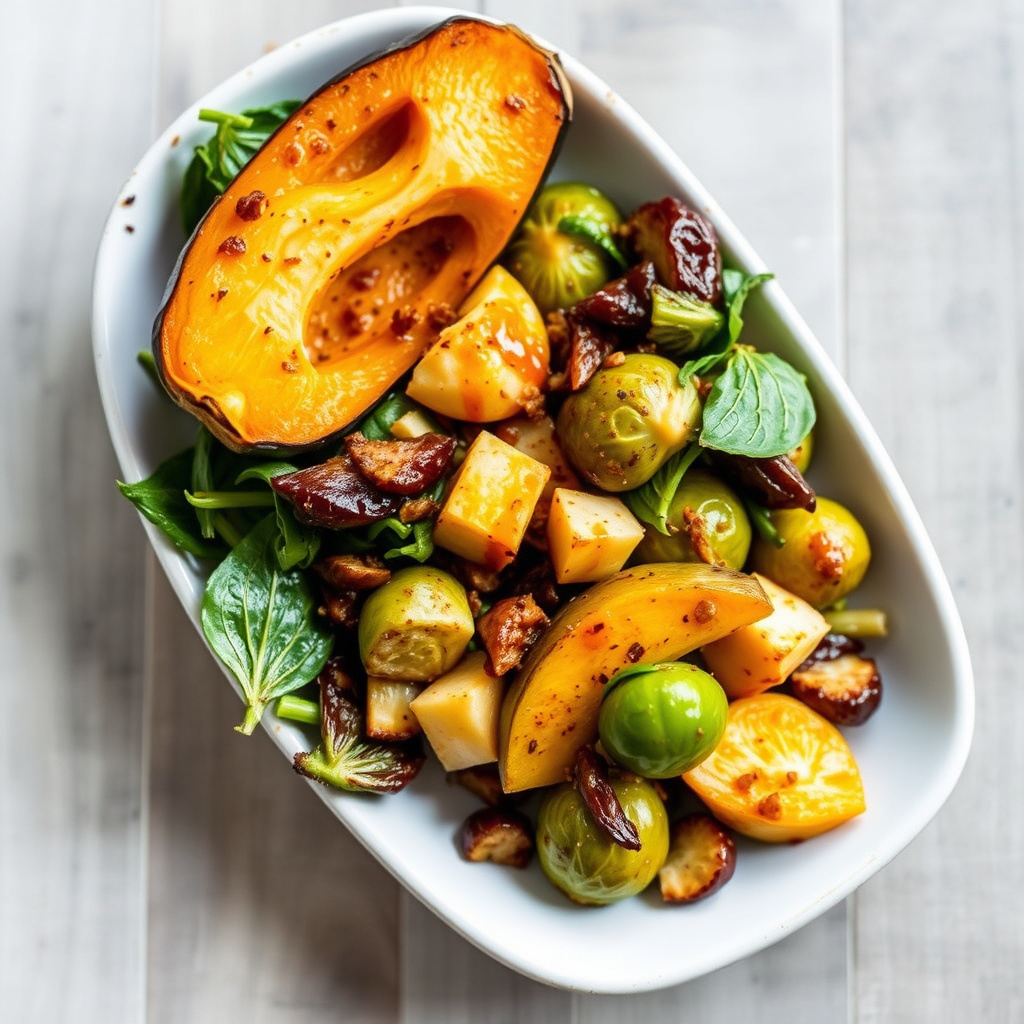Miso-Harissa-salat med Delicata-gresskar og rosenkål