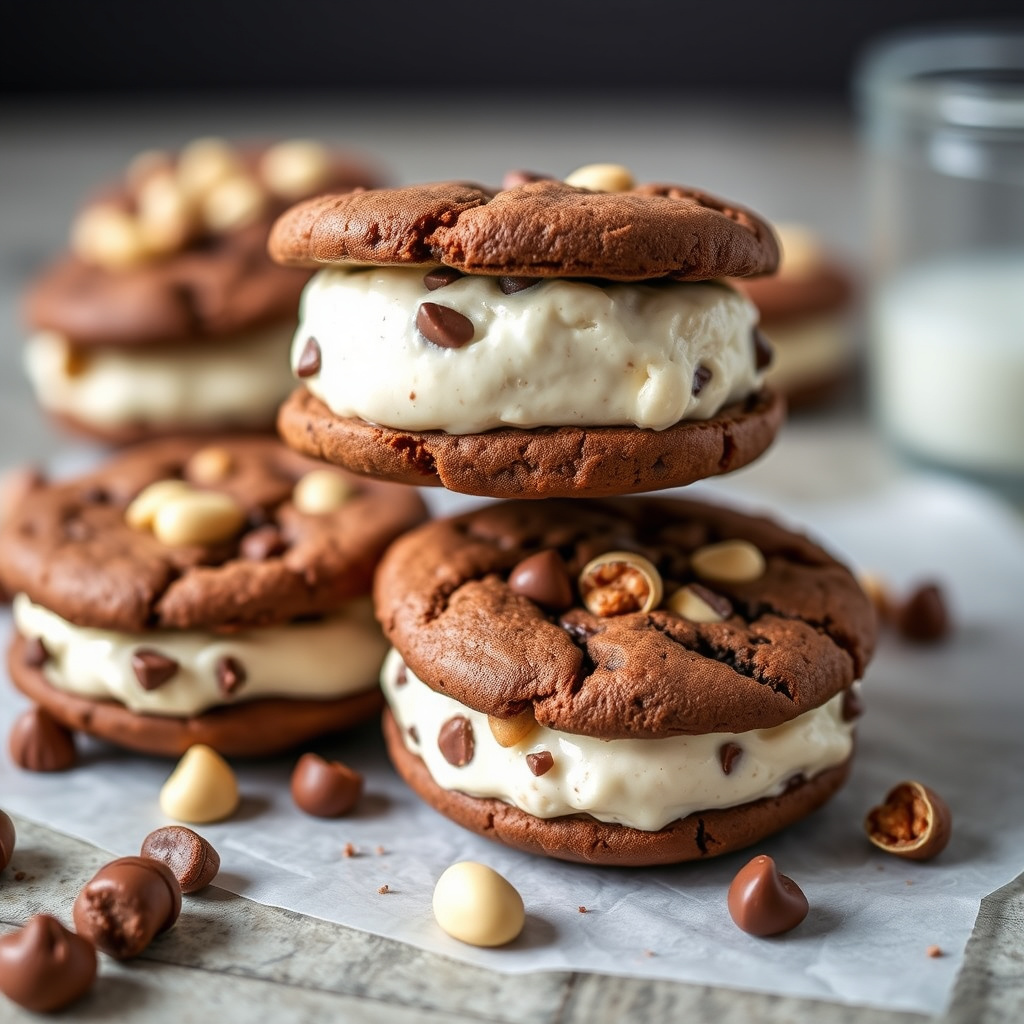 Mocha-makadamia-nøtte- og sjokoladekjeks-is-kaker