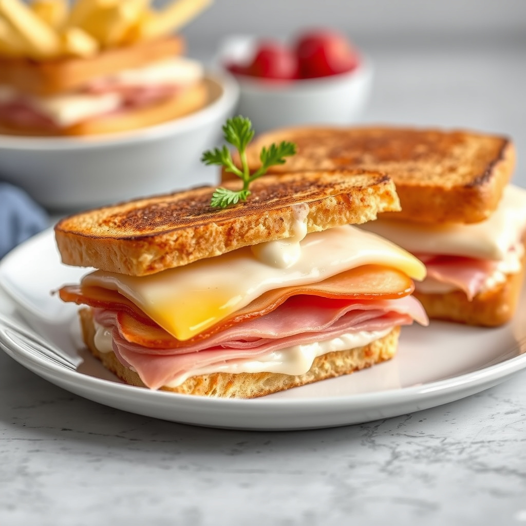 Monte Cristo-sandwich med sveitsisk ost og skinke