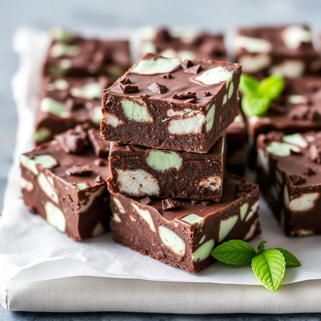 Mørk sjokolade- og myntesmakende Rocky Road-kuler