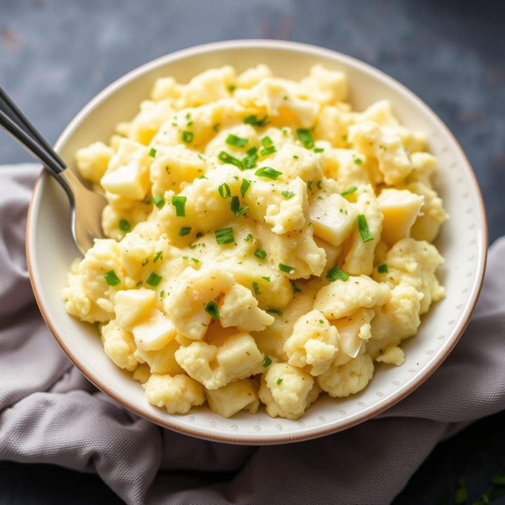 Kremet blomkålmos med cheddar og rømme