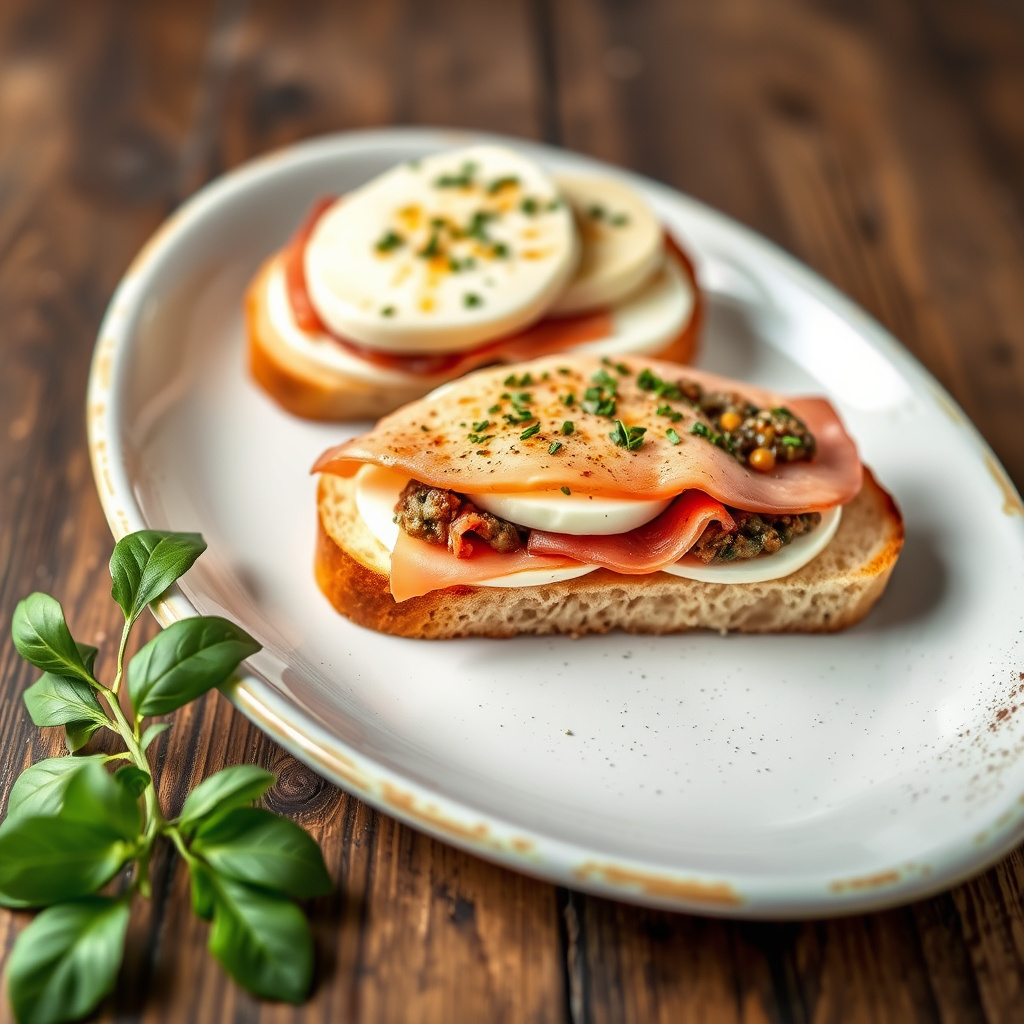 Mozzarella- og prosciuttosandwich med tapenade