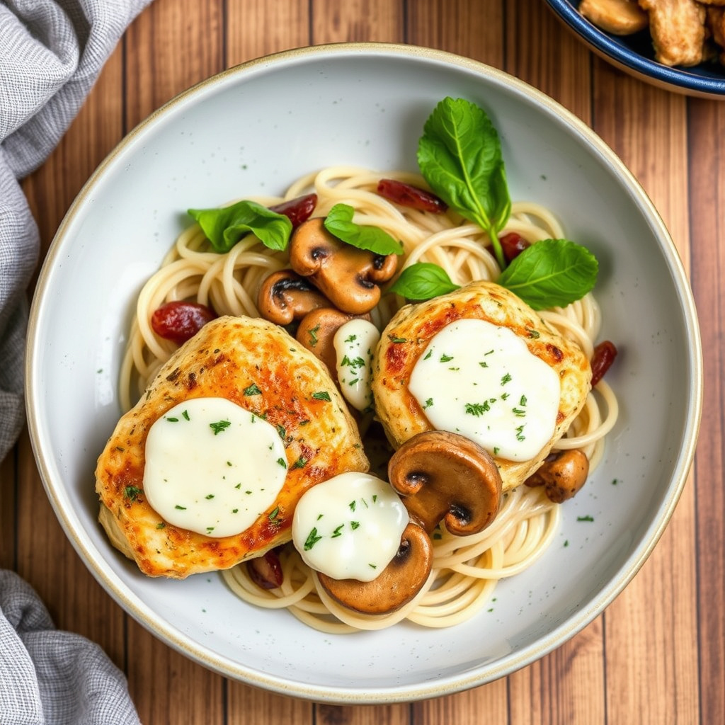 Mozzarella- og soppskinke kylling