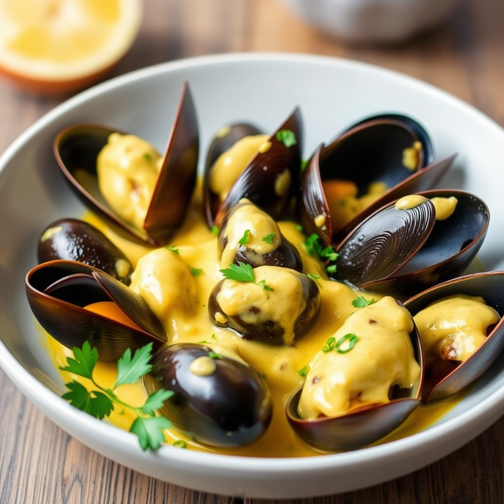 Muslinger med kokos-karri saus