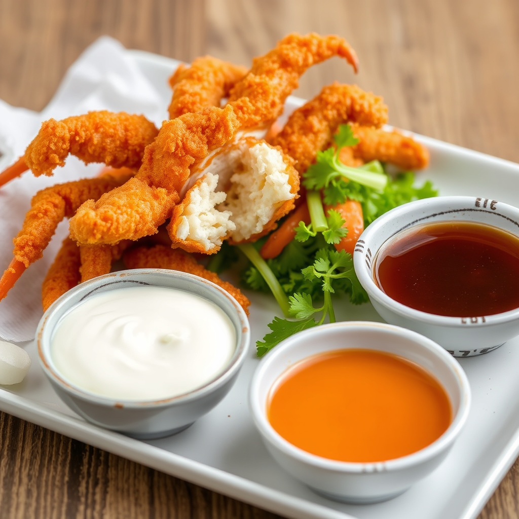 Myke skaldyr med tempuradeig og dyppesaus