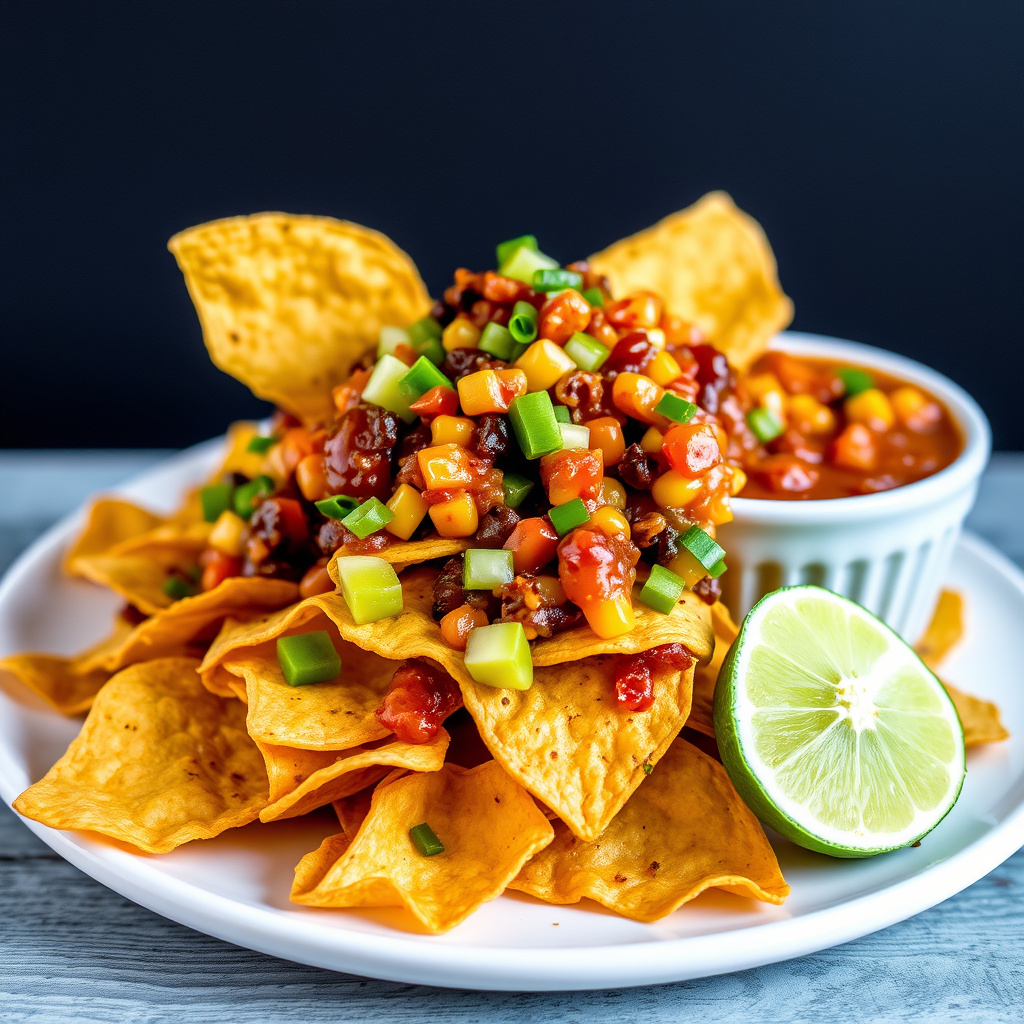 Nachos med BBQ-krydret mais-tortillachips og Home Team Death Relish