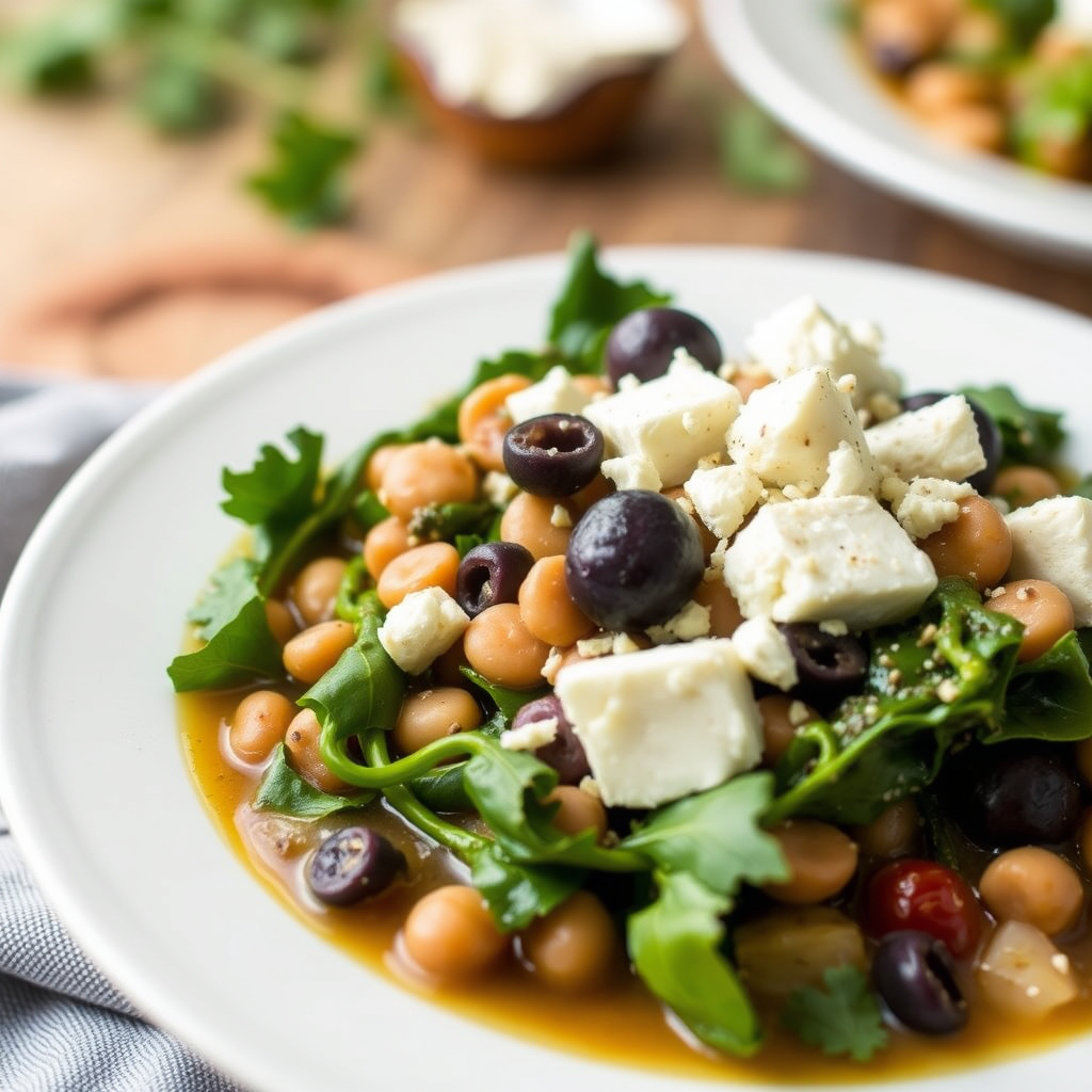 Navy Bean- og escarolesuppe med fetaost og oliven