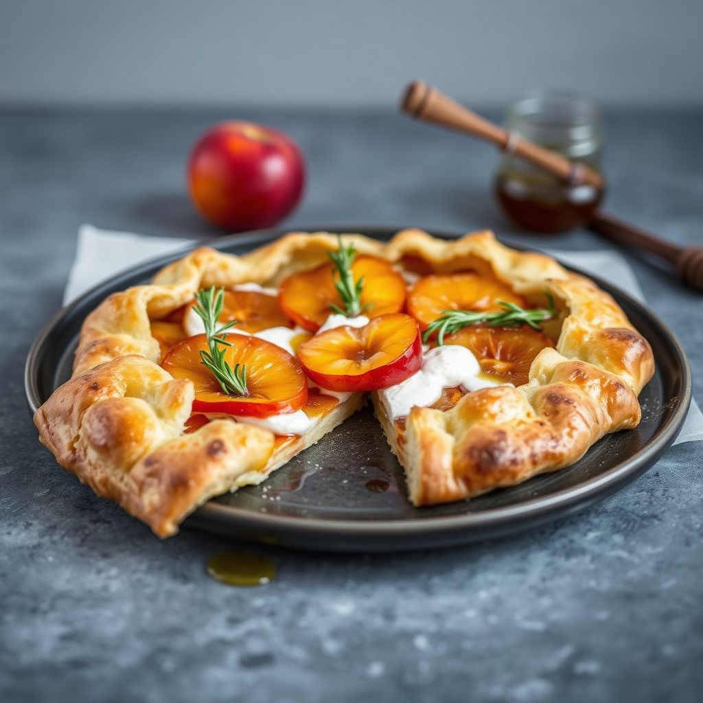 Nektarin- og rosmarinskall med ricotta og honning