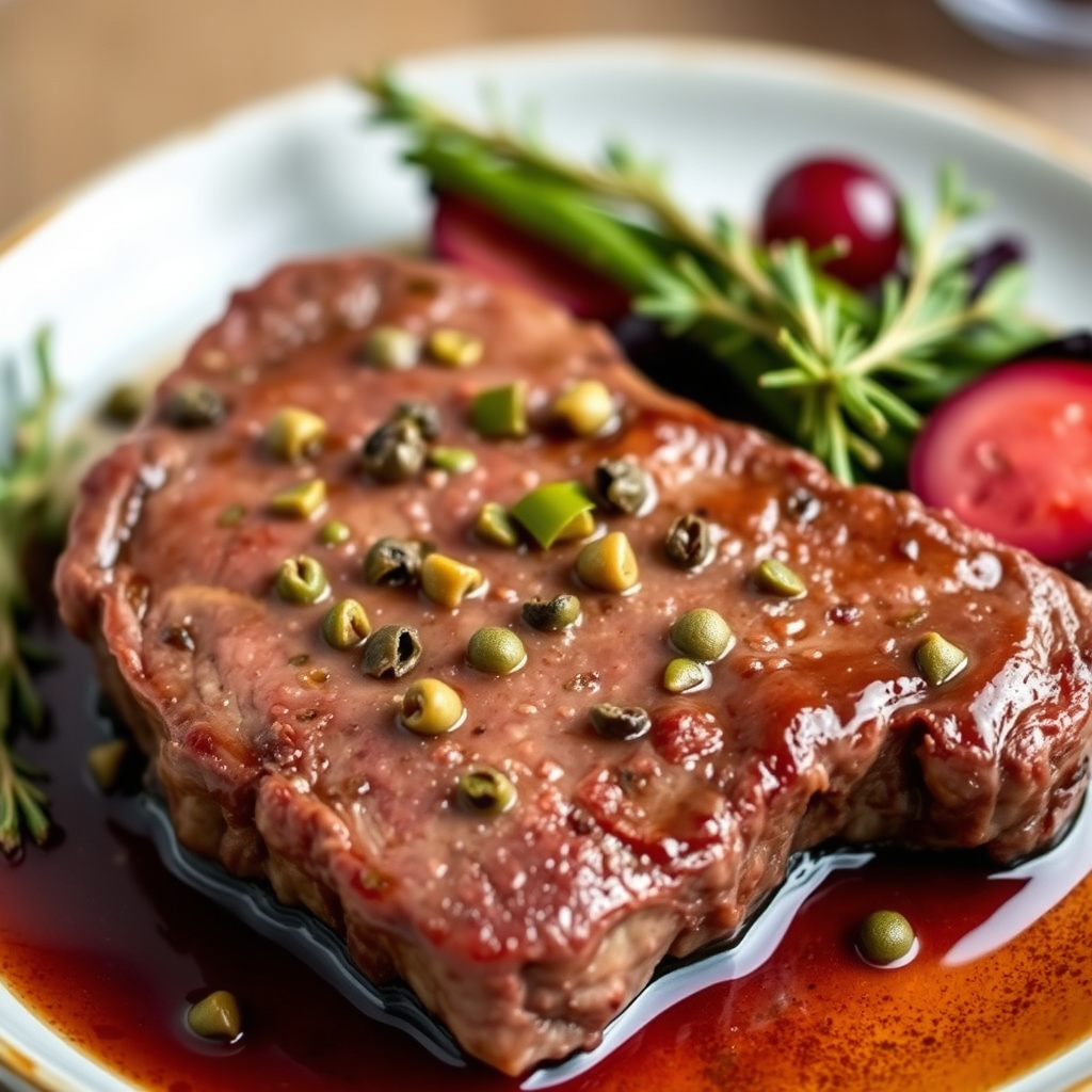 New York-steak med grønne pepperkorn og portvin