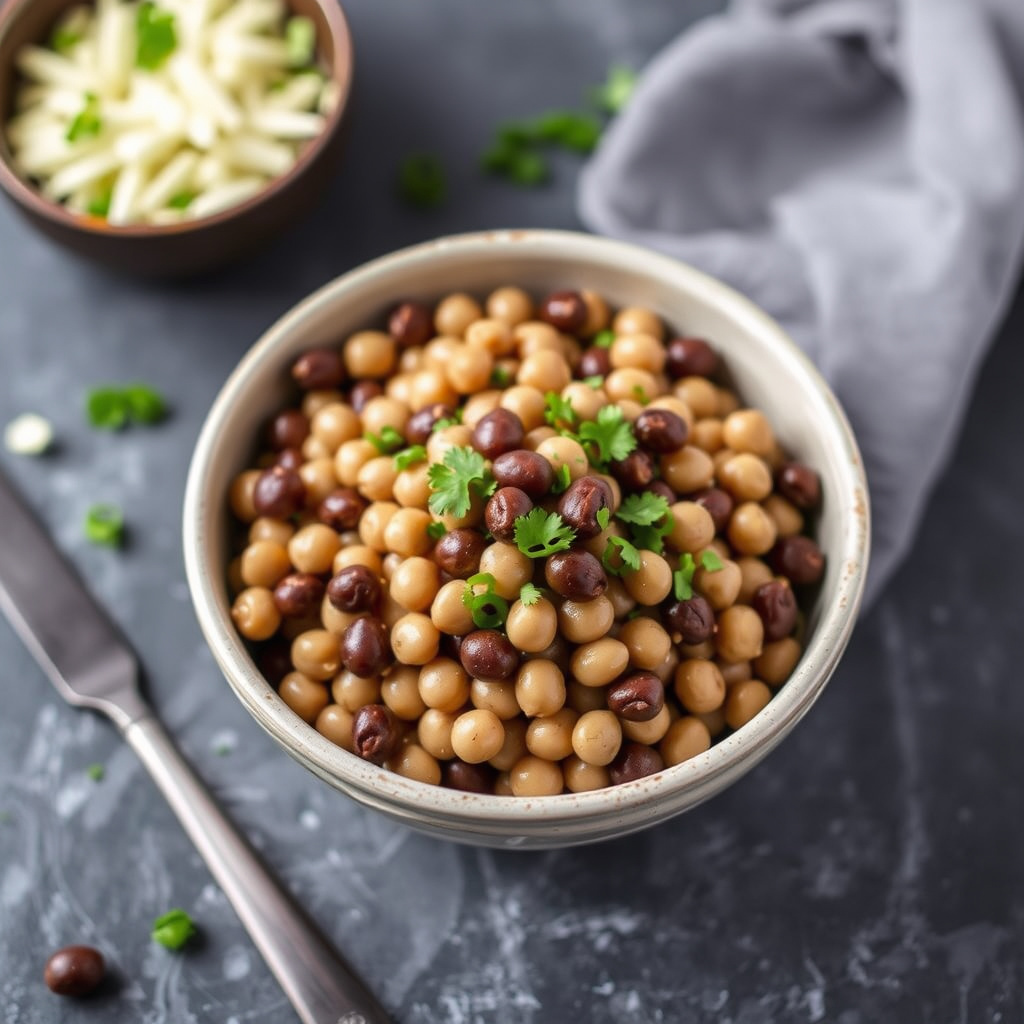 Svarte øyne-bønner med røkt pølse og ris