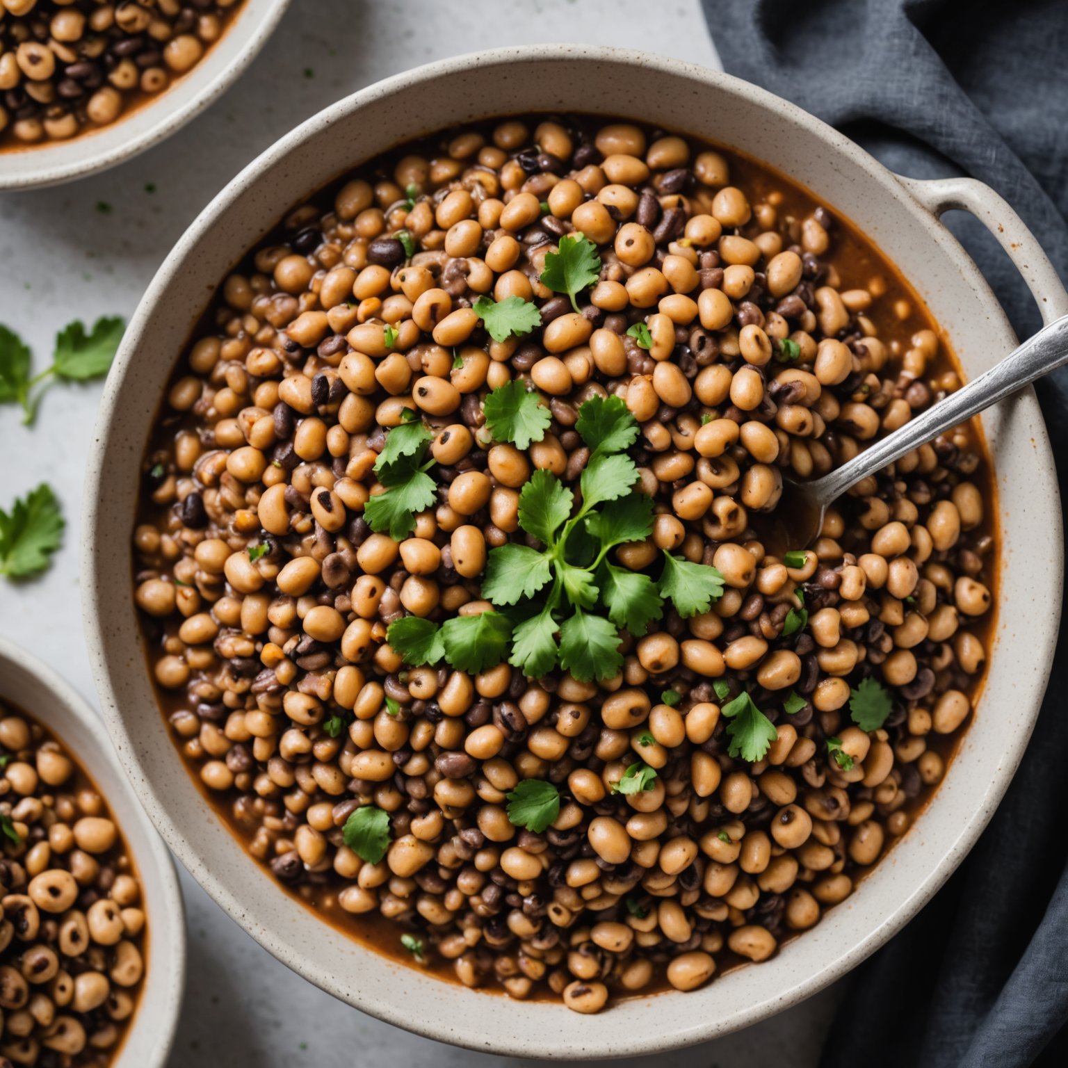 Svarte øyne-bønner med skinke og tomat