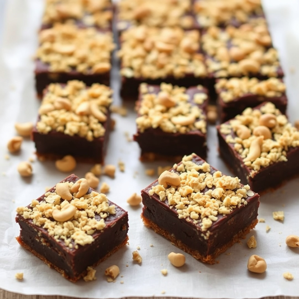 Oaxaca-fudgebarer med cashew-smuler og topping