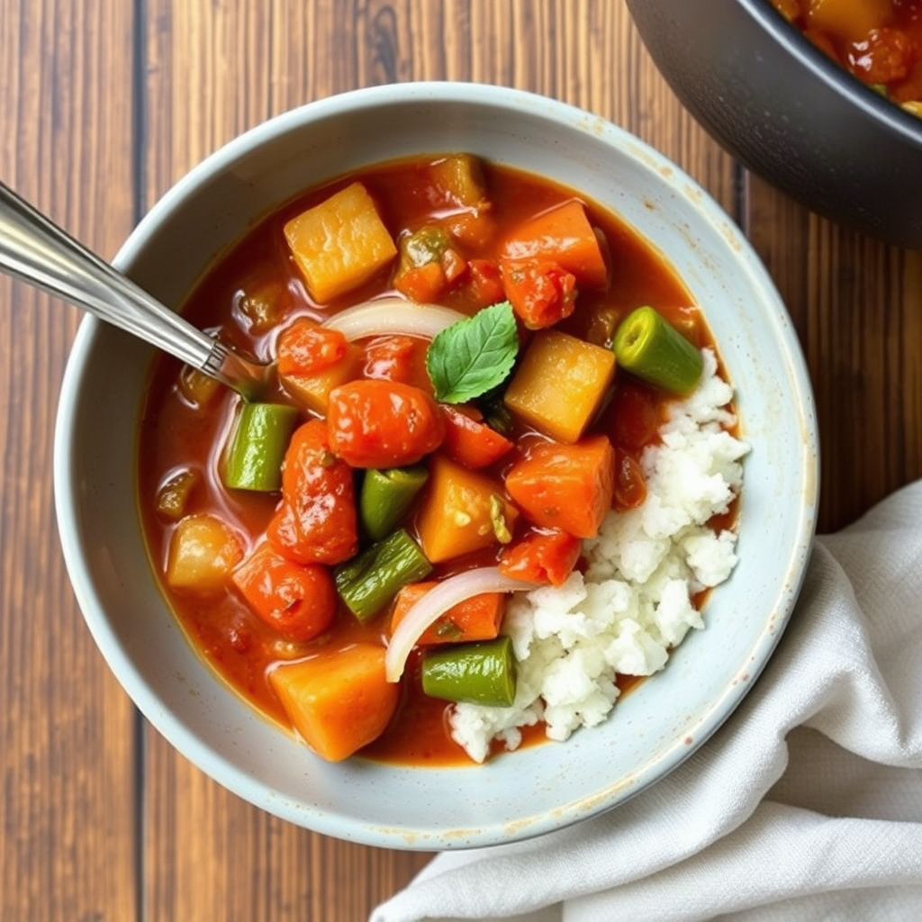 Okra-, løk- og tomatsuppe