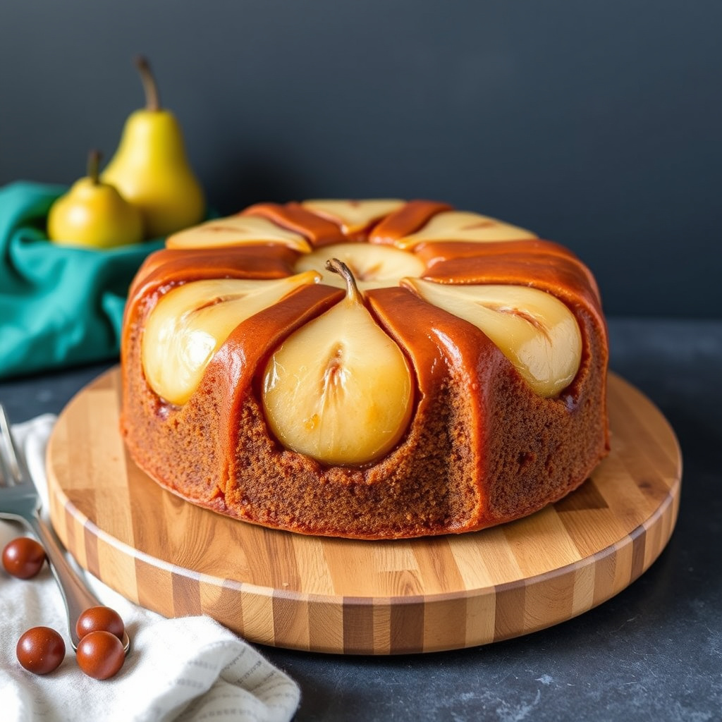 Opp-ned pærekake med ingefær og pepperkakekrydder