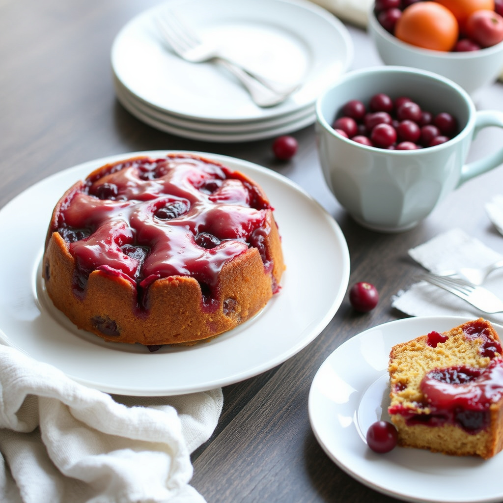 Opp-ned tranebær- og appelsinkake