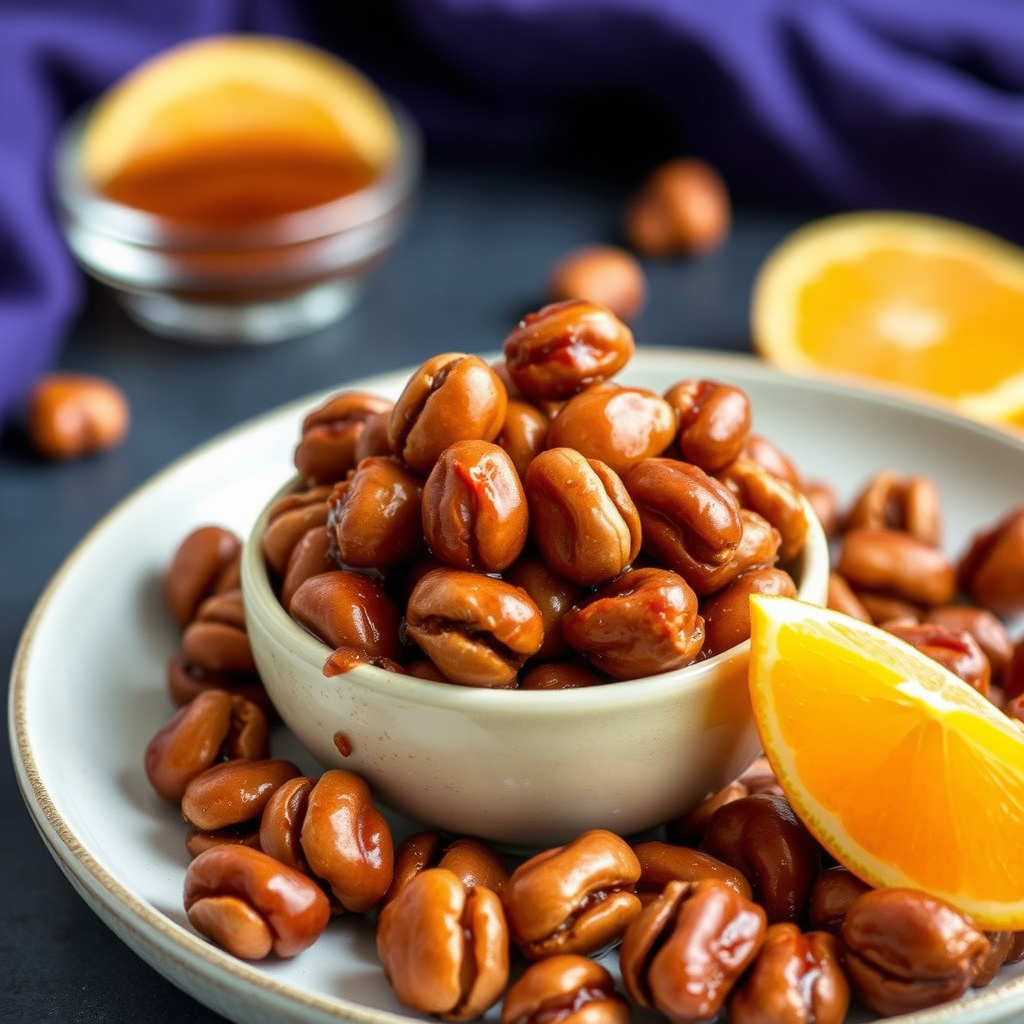 Oransje honningglasert hasselnøtter