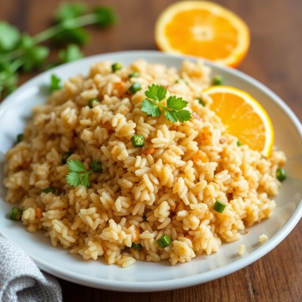 Brun ris med appelsin og ingefær