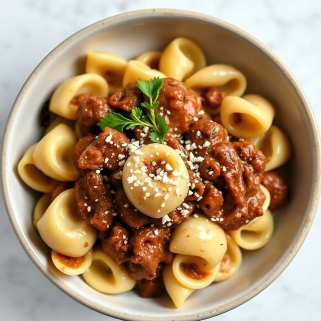 Orecchiette med kalvesaus på rødvin