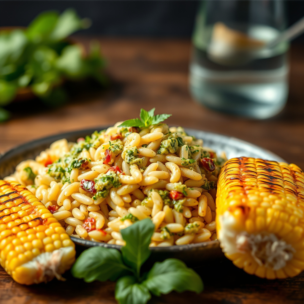 Orzo med artisjokkpesto og grillet mais