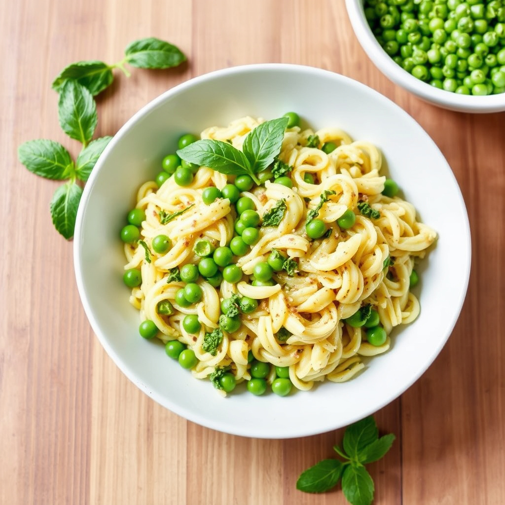 Orzo med ferske erter og myntepesto