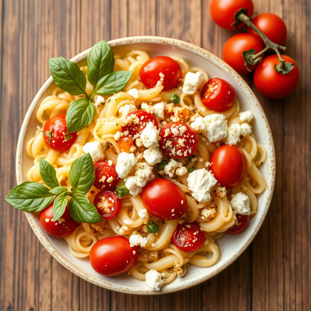 Orzo med fetaost og cherrytomater