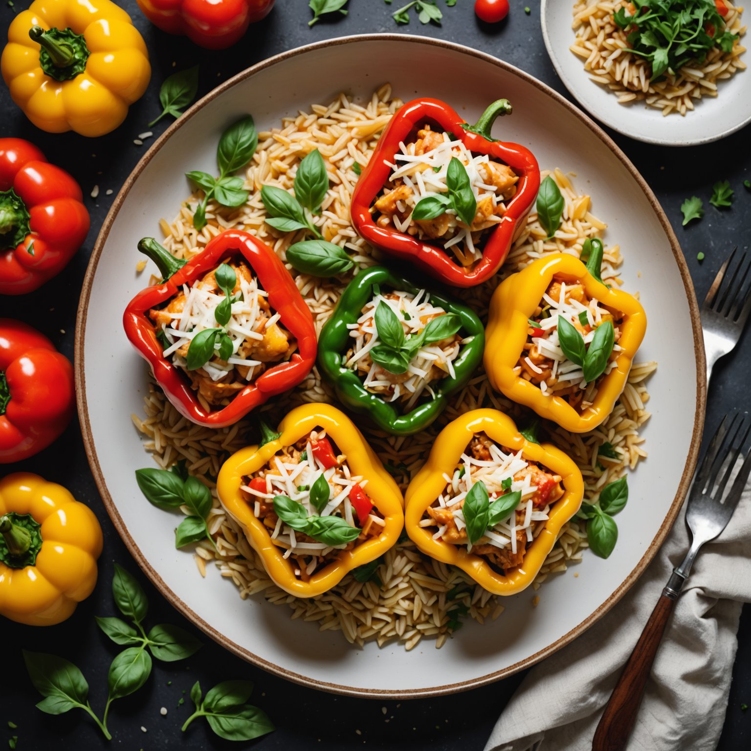 Orzo- og kyllingfylte paprika