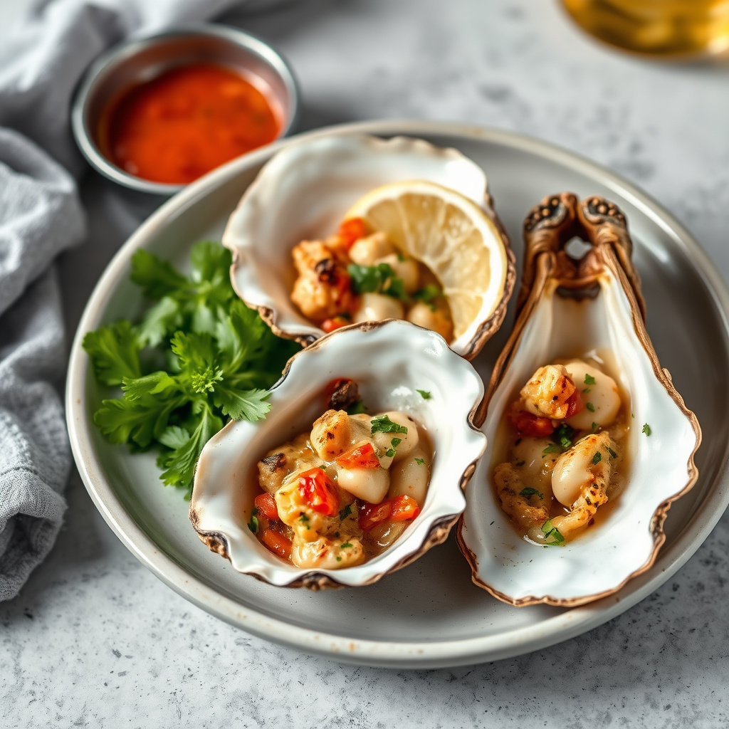 Gratinerte østers med parmesan og pancetta