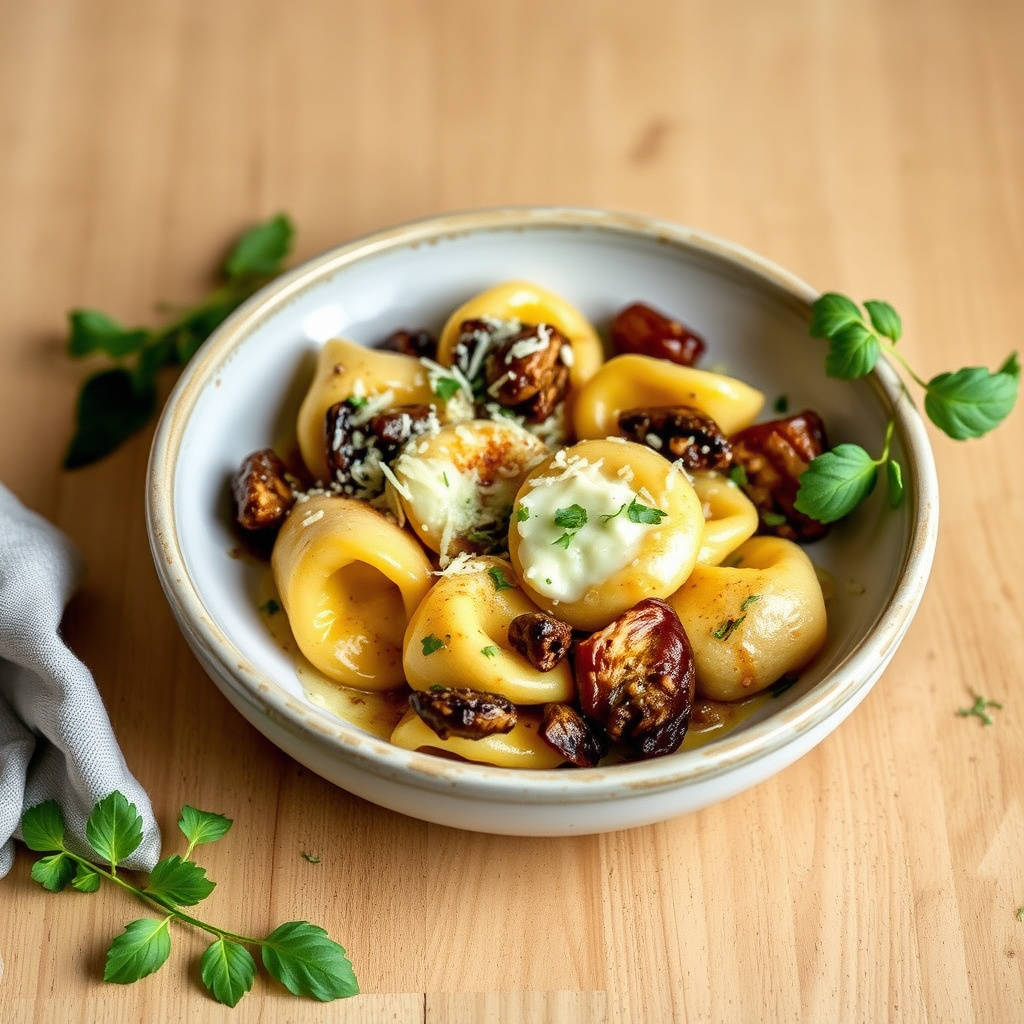 Ostetortellini med porcini- og pecorinosaus