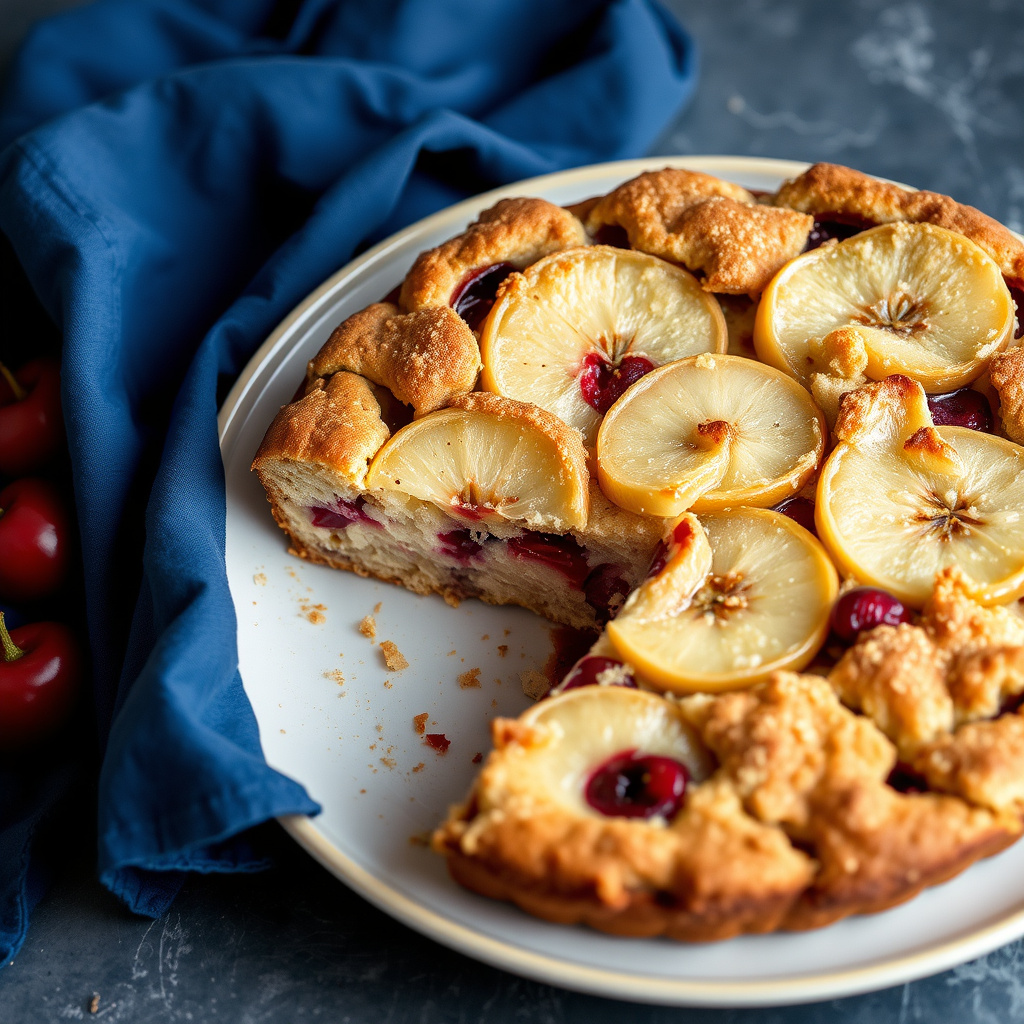 Pære- og kirsebærterte i saktekoker