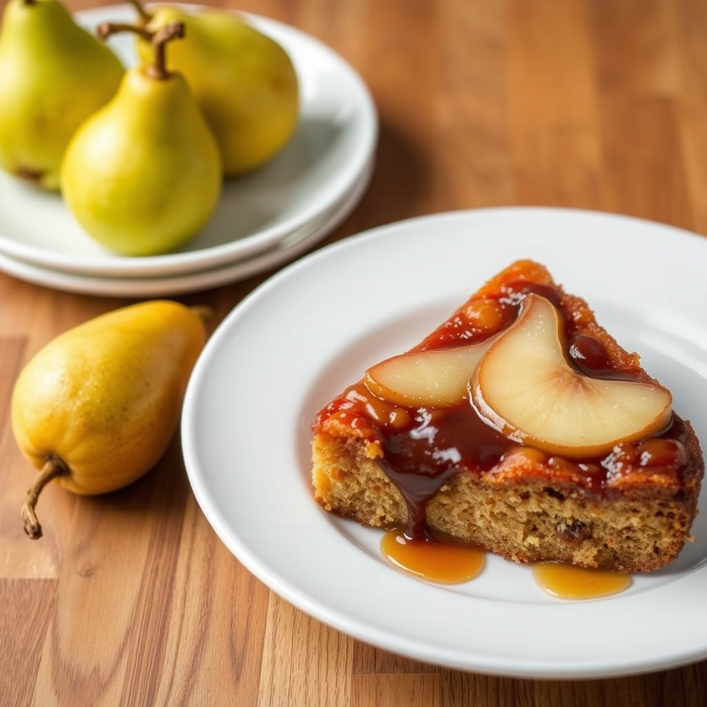 Pære- og sjokoladekake med snudd opp ned