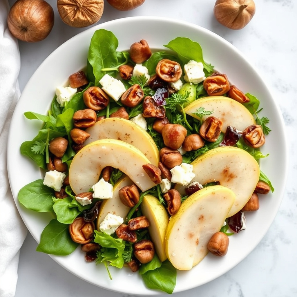 Pæresalat med Stilton, endiv og sprø kastanjer