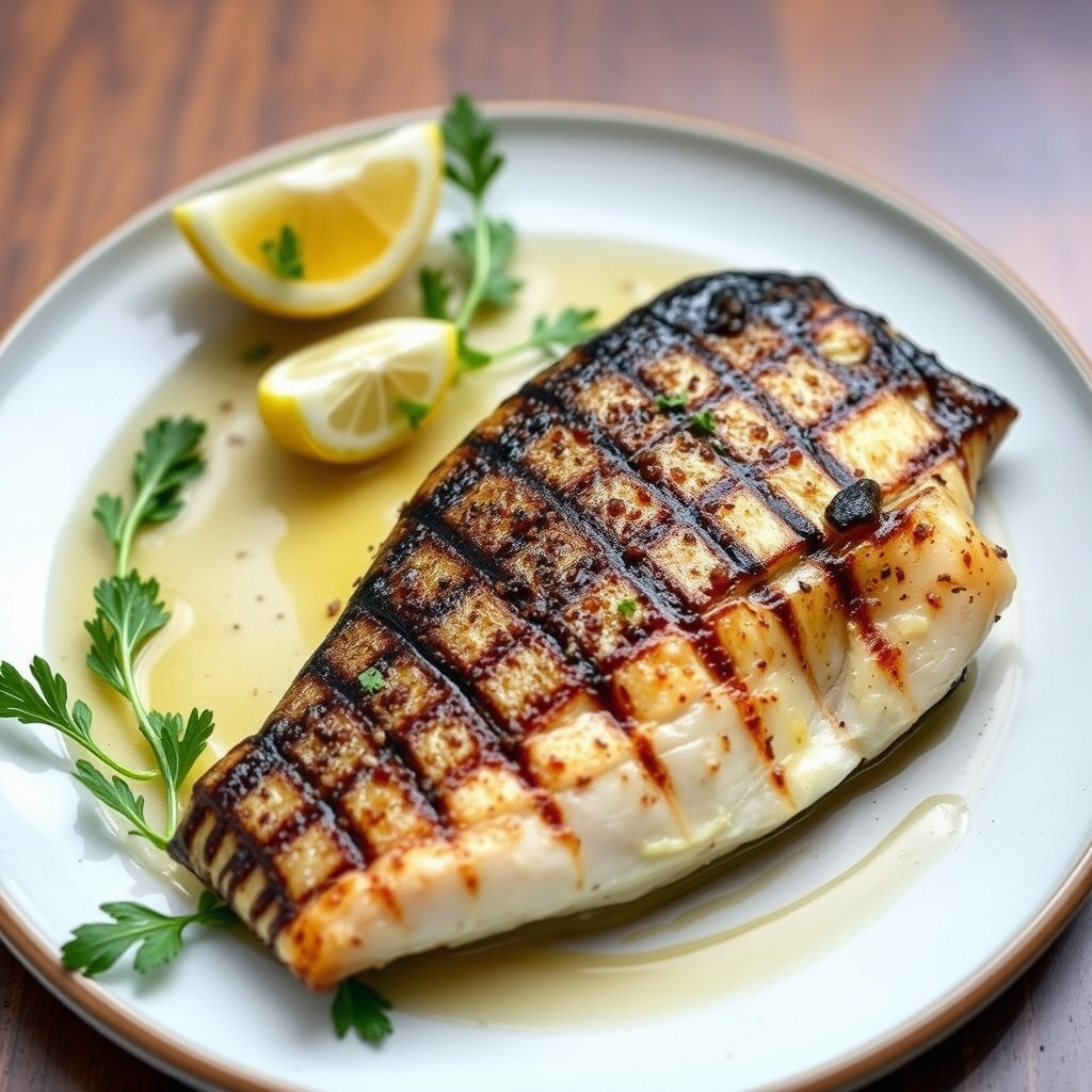 Panestekt svartbass med broccolini og smakssmør